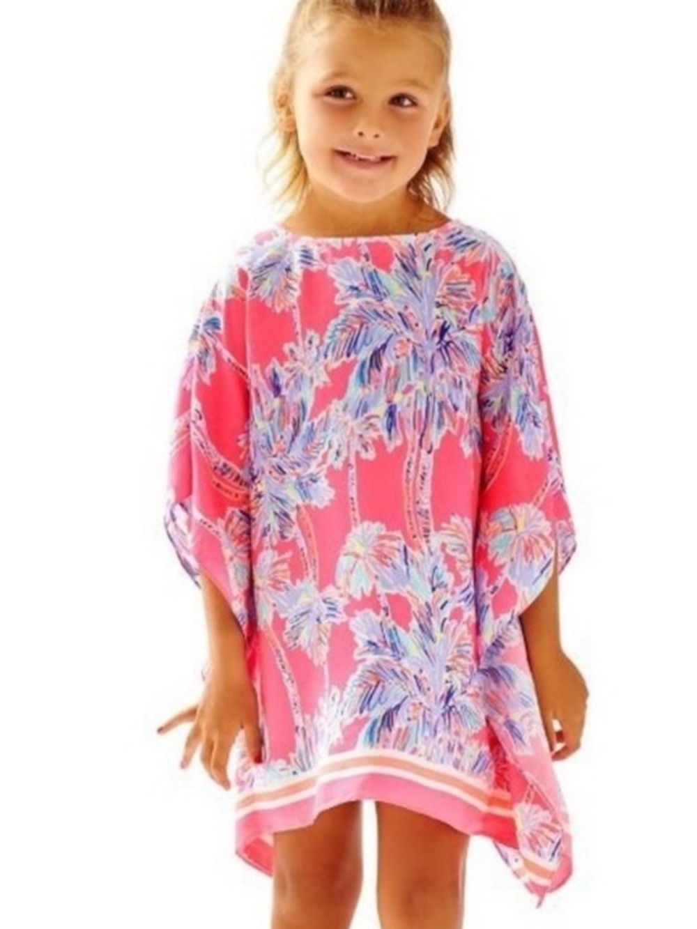 Lilly Pulitzer Girls Cover Up Caftan Tunic Nice Stems Flamingo Pink Youth Large